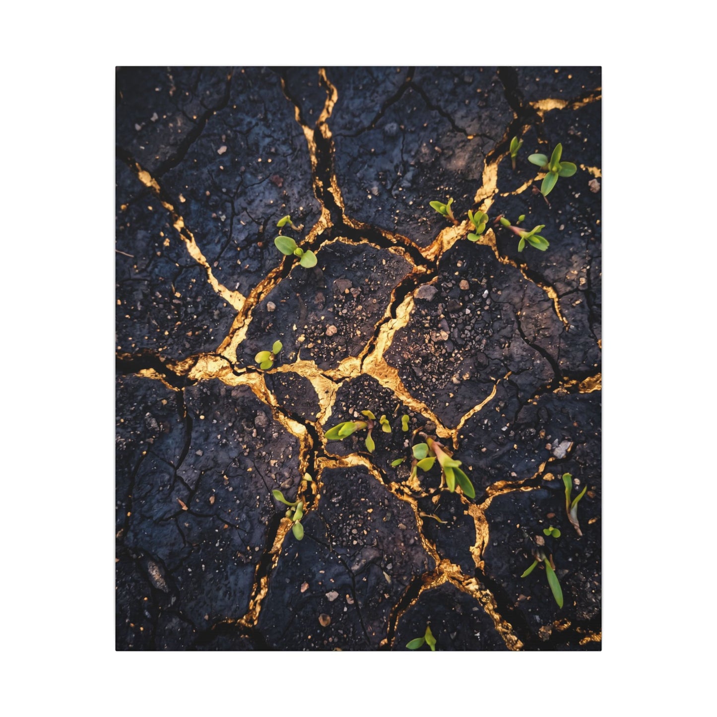 Spring Cracked Earth Crackle Gold Canvas Art | Healing Decor