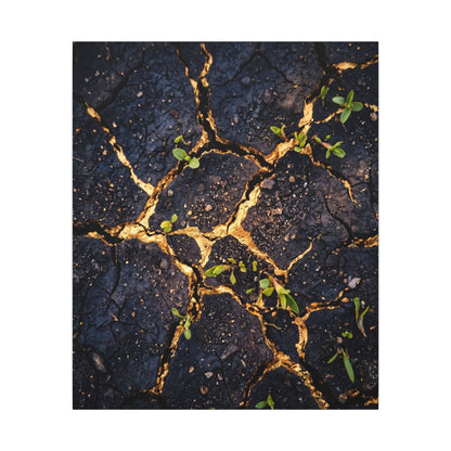Spring Cracked Earth Crackle Gold Canvas Art | Healing Decor