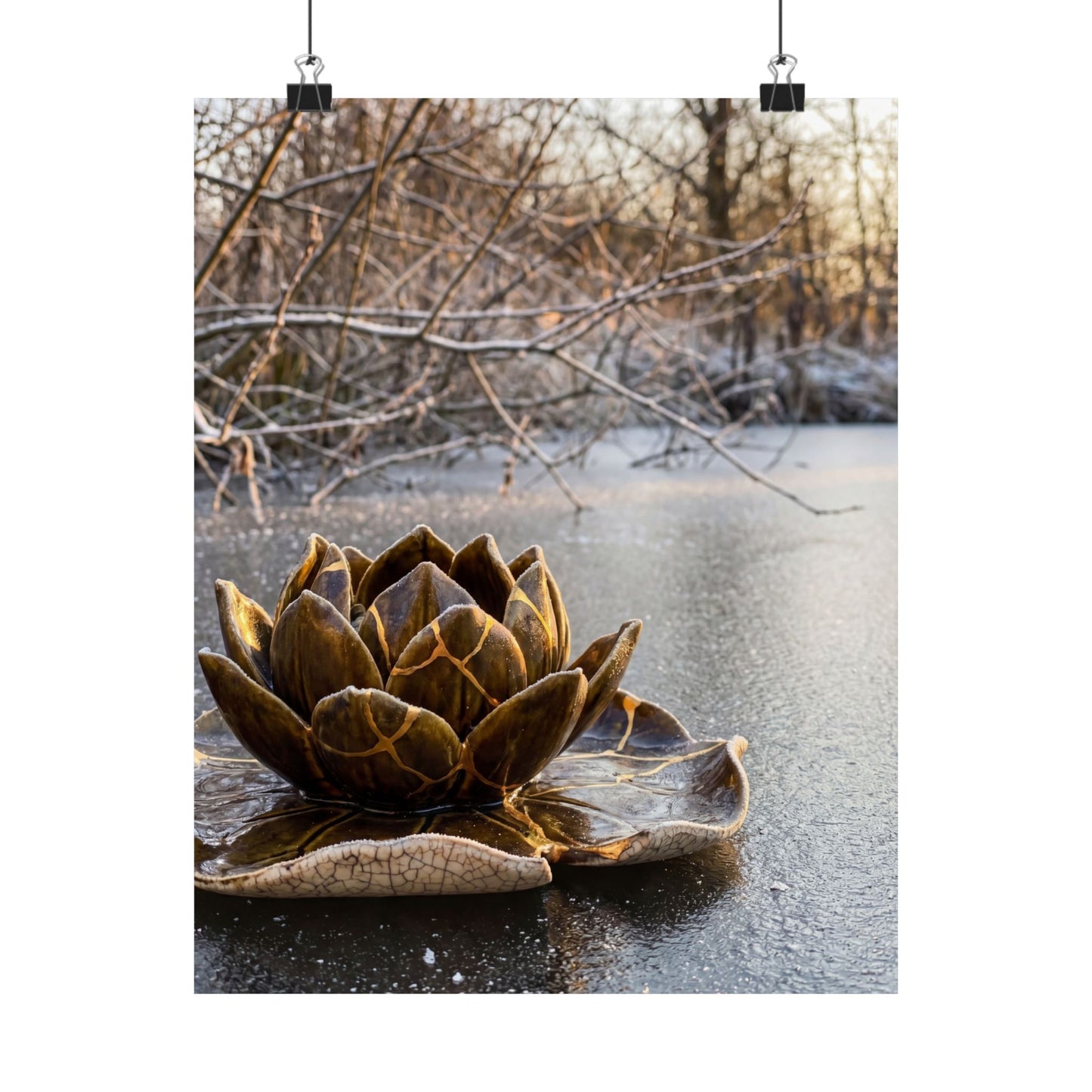 Lotus Flower Winter Wall Art Print | Kintsugi Beautiful Design Art Print