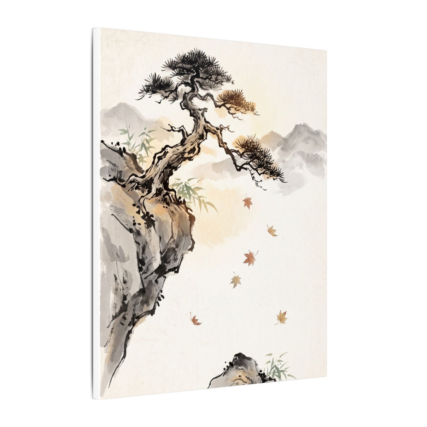 Peaceful Pine Tree Canvas Art - Sumi E Zen