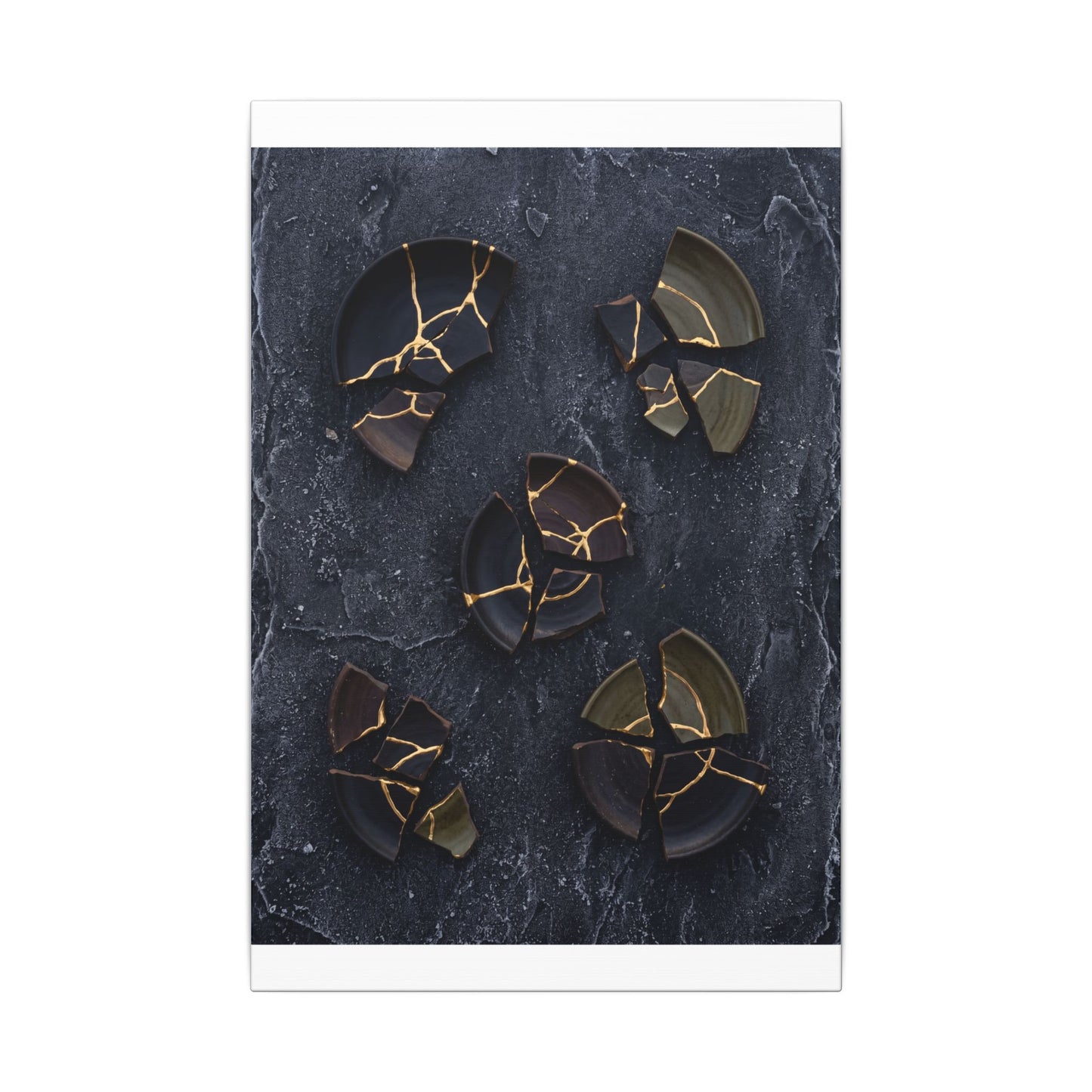 Broken Pottery Canvas Art | Winter Dark Japandi Shadow Zen Art