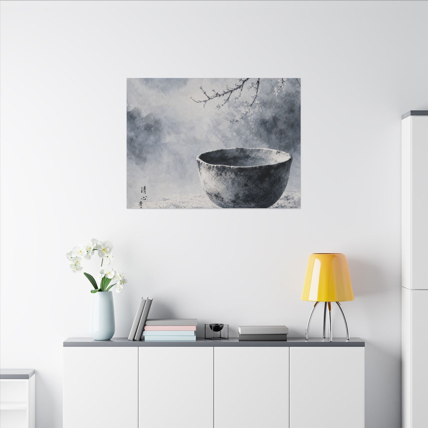 Seijaku Ceramic Bowl Canvas Art - Zen Sumi E