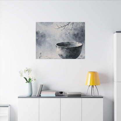 Seijaku Ceramic Bowl Canvas Art - Zen Sumi E