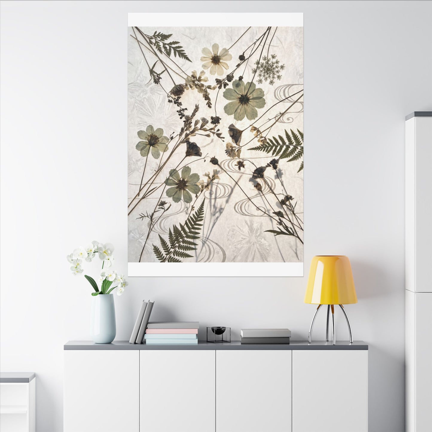 Japandi Dried Flowers in Golden Hour | Japanese Pattern Canvas Art