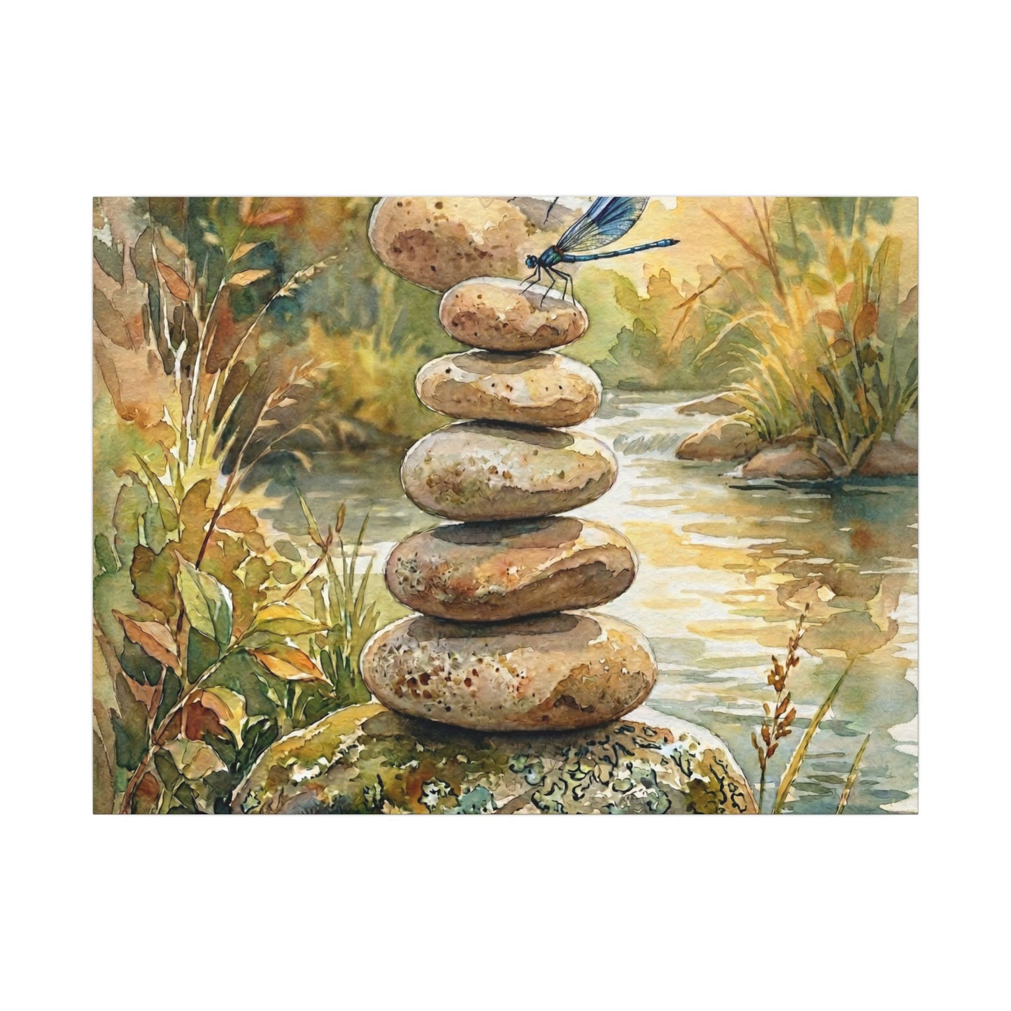 River Stones Summer Canvas Art | Japandi Cozy Design Art Print