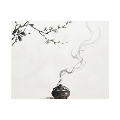 Calm Incense Smoke Canvas Art - Sumi E Zen