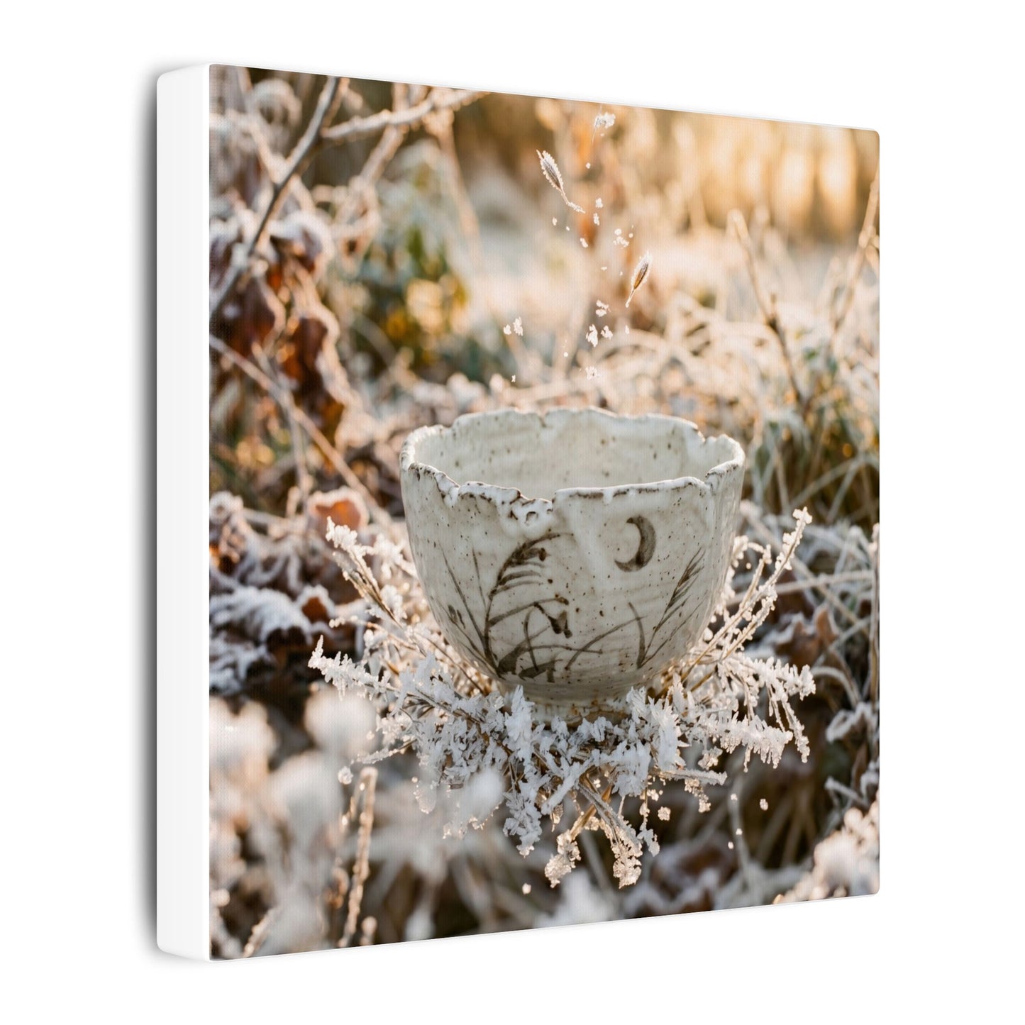Japandi Ceramic Bowl in Golden Hour | Japanese Pattern Canvas Art