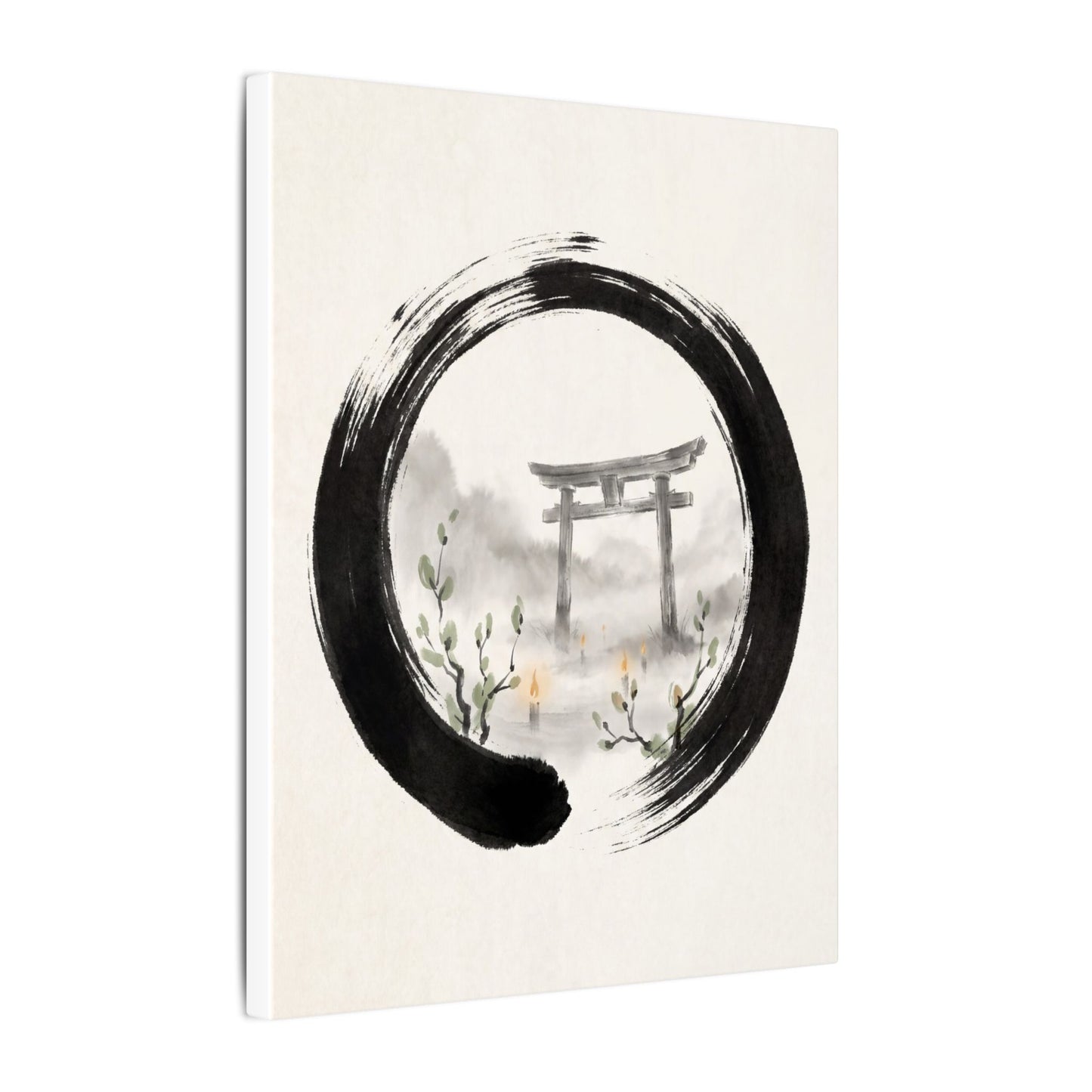 Spring Torii Gate Enso Canvas Art | Tranquil Decor