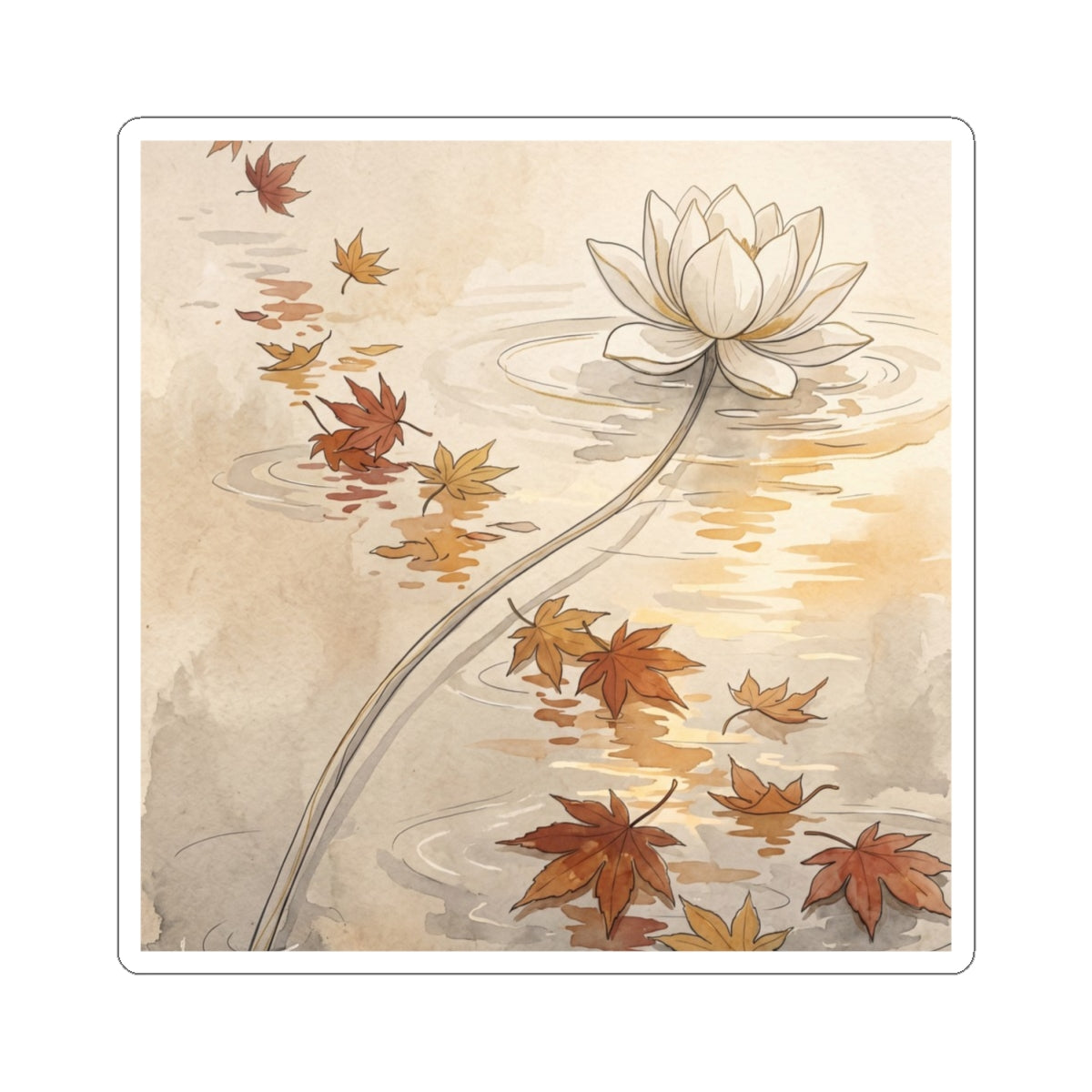Lotus Flower Autumn Sticker | Japandi Elegant Design