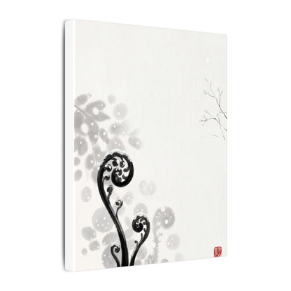 Winter Fern Unfurling Ukiyo E Inspired Canvas Art | Peaceful Decor