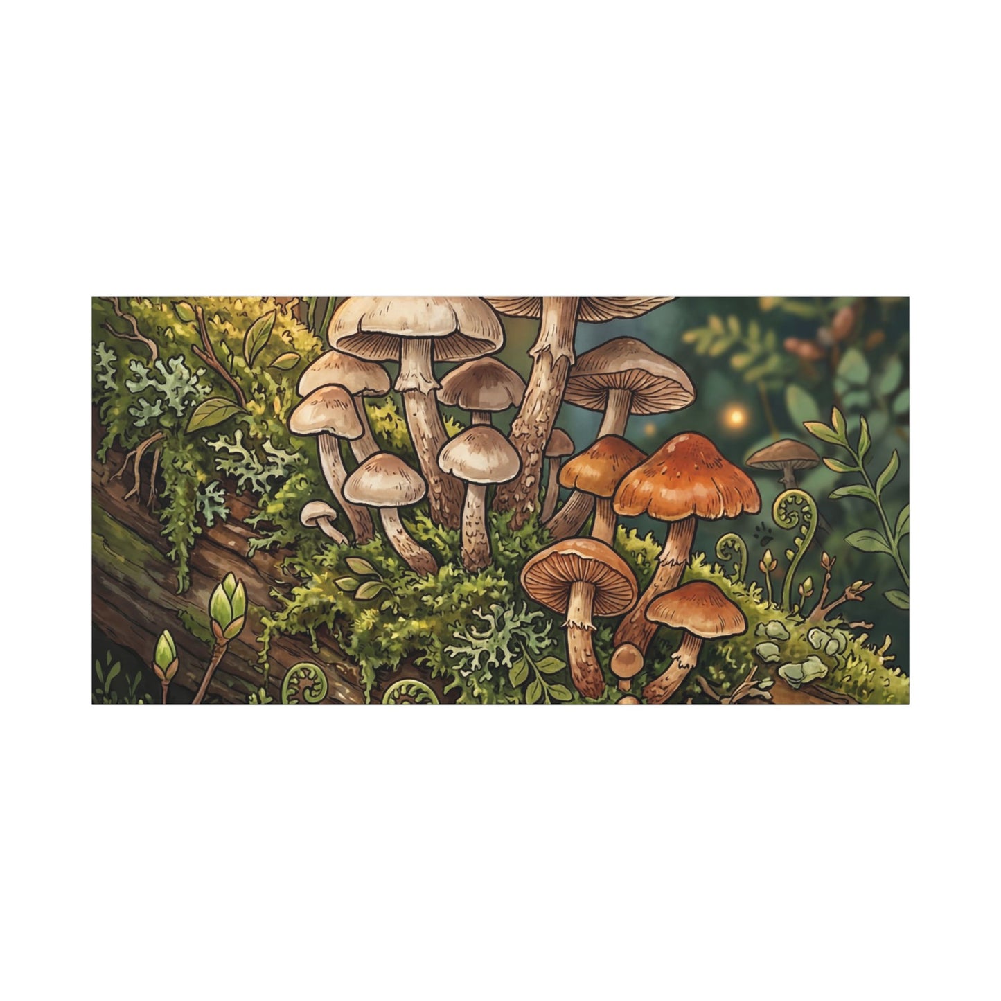 Spring Wild Mushrooms Herbarium Canvas Art | Rustic Decor