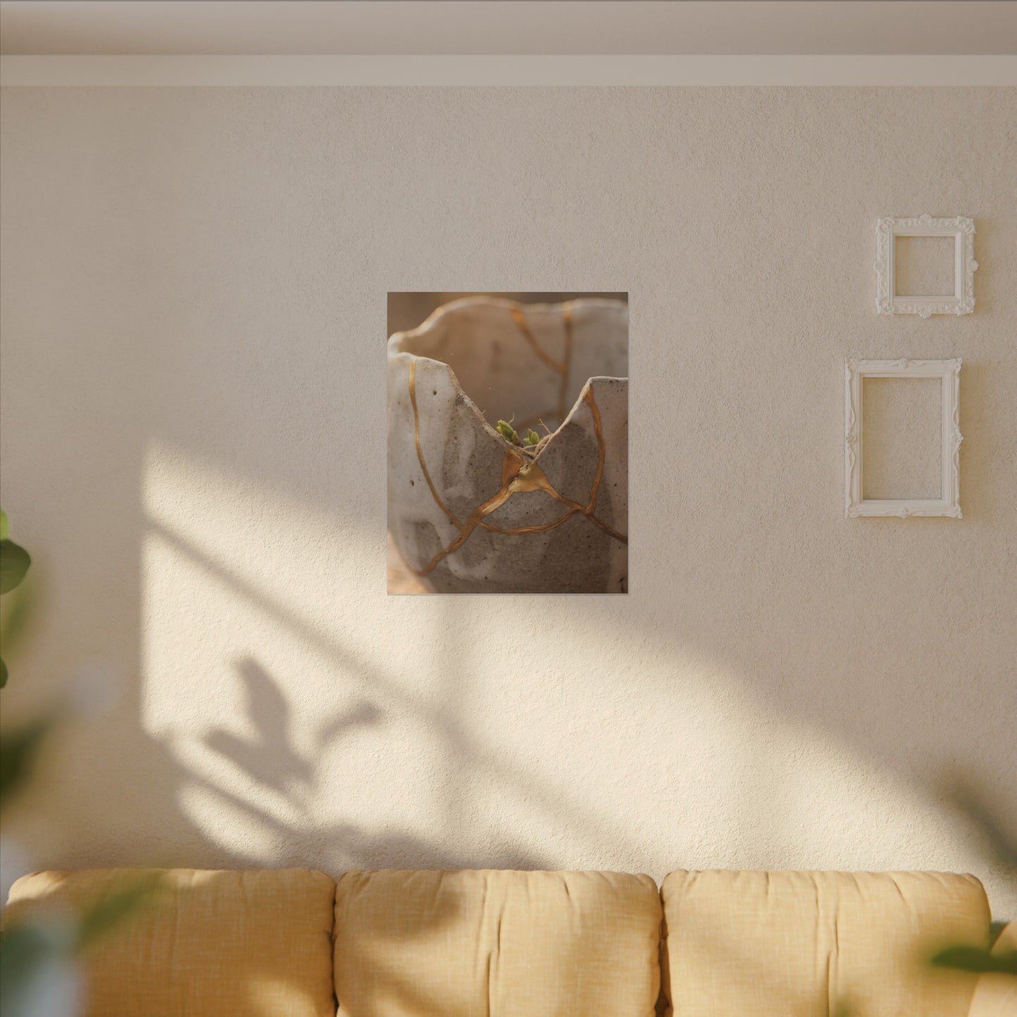 Golden Hour Broken Pottery Canvas Art - Japandi Kanso