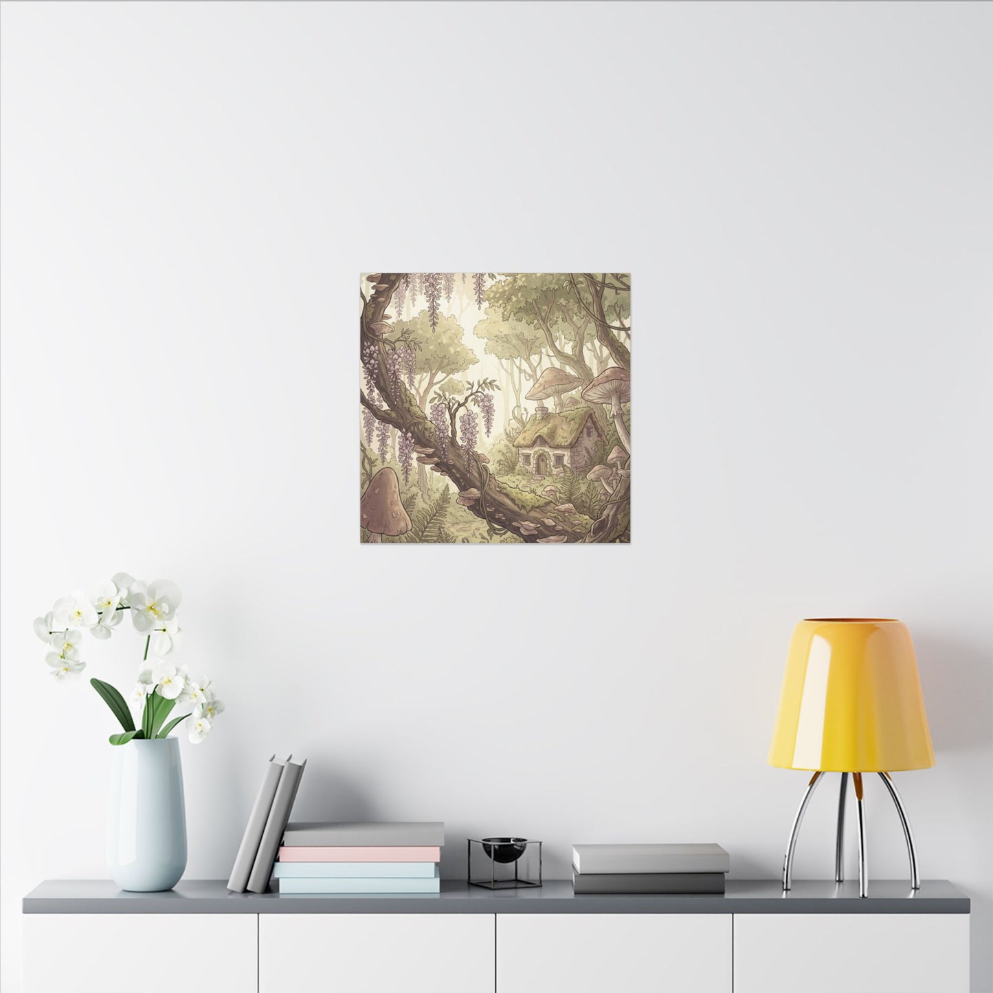Summer Wisteria Mushroom Illustration Canvas Art | Enchanting Decor