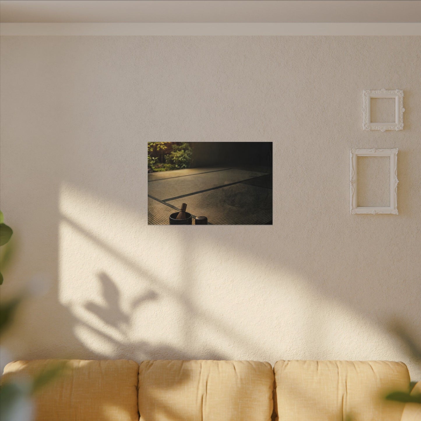 Dark Japandi Tea Ceremony in Golden Hour | Dark Texture Canvas Art
