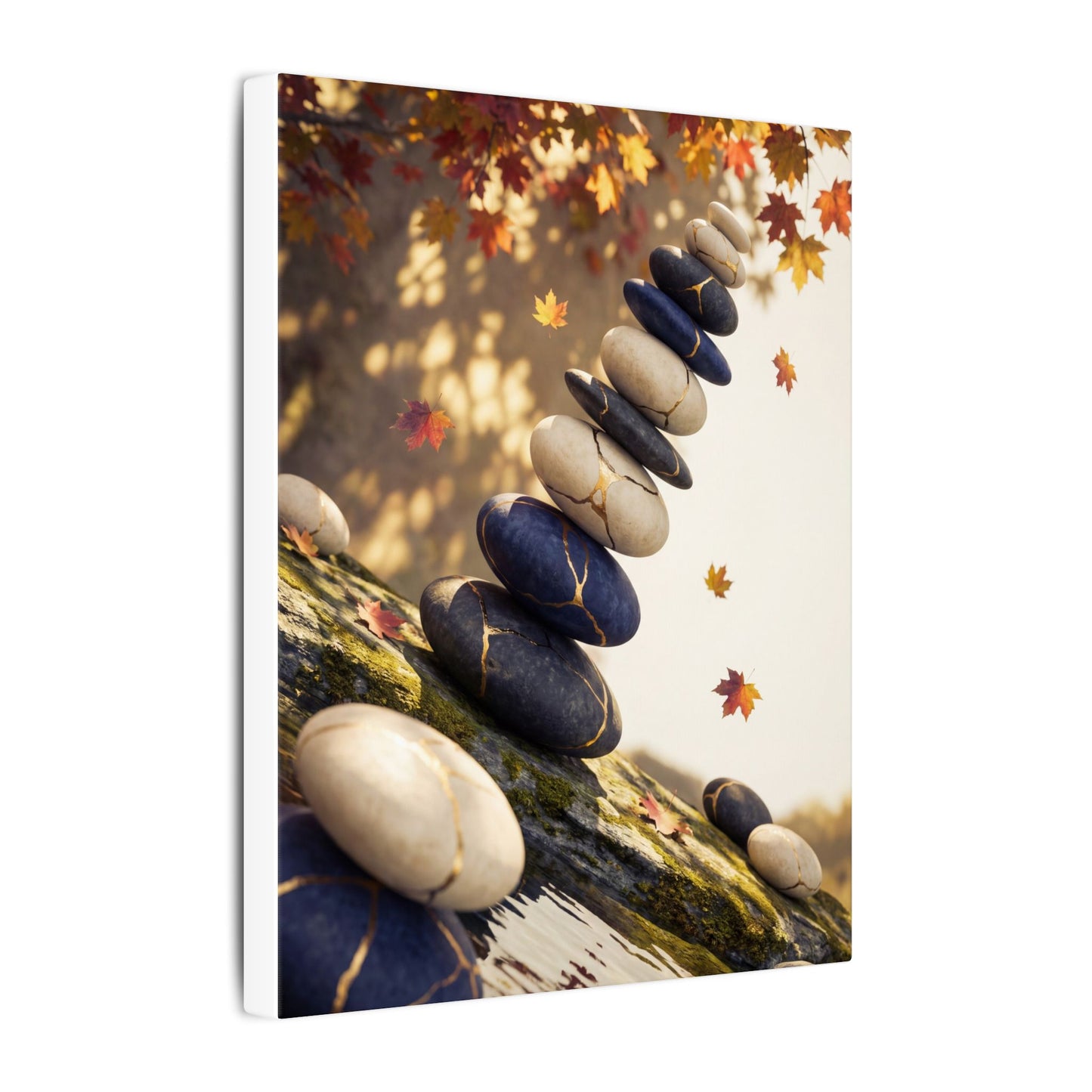Ma River Stones Canvas Art - Kintsugi Gold Vein