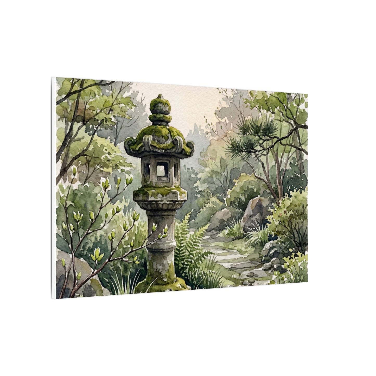 Neutral Stone Lantern Canvas Art - Watercolor Japandi