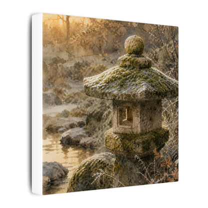 Winter Stone Lantern Watercolor Canvas Art | Earthy Decor