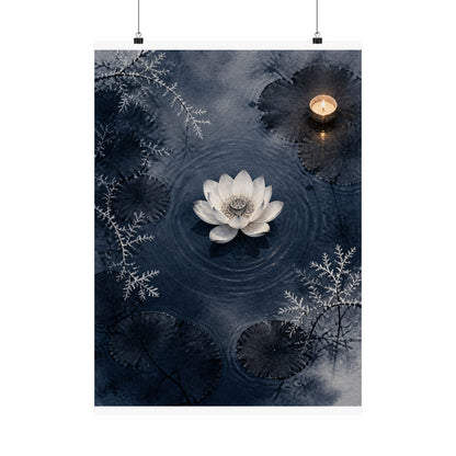 Lotus Flower Wall Art Print | Winter Zen Sumi E Art