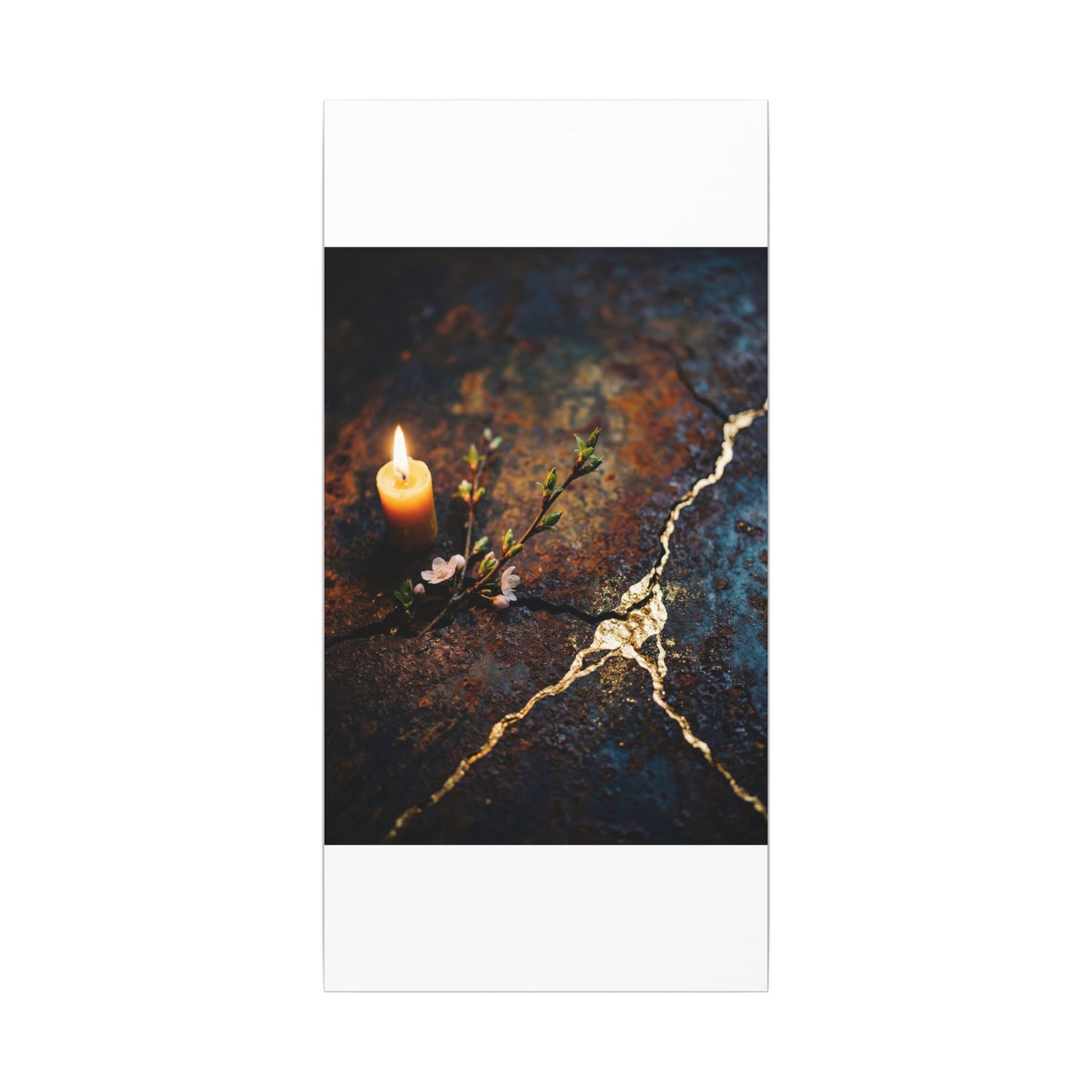 Kintsugi Rust Patina in Candlelight | Gold Repair Canvas Art