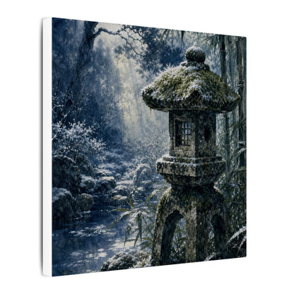 Zen Stone Lantern in Dappled | Sumi E Canvas Art