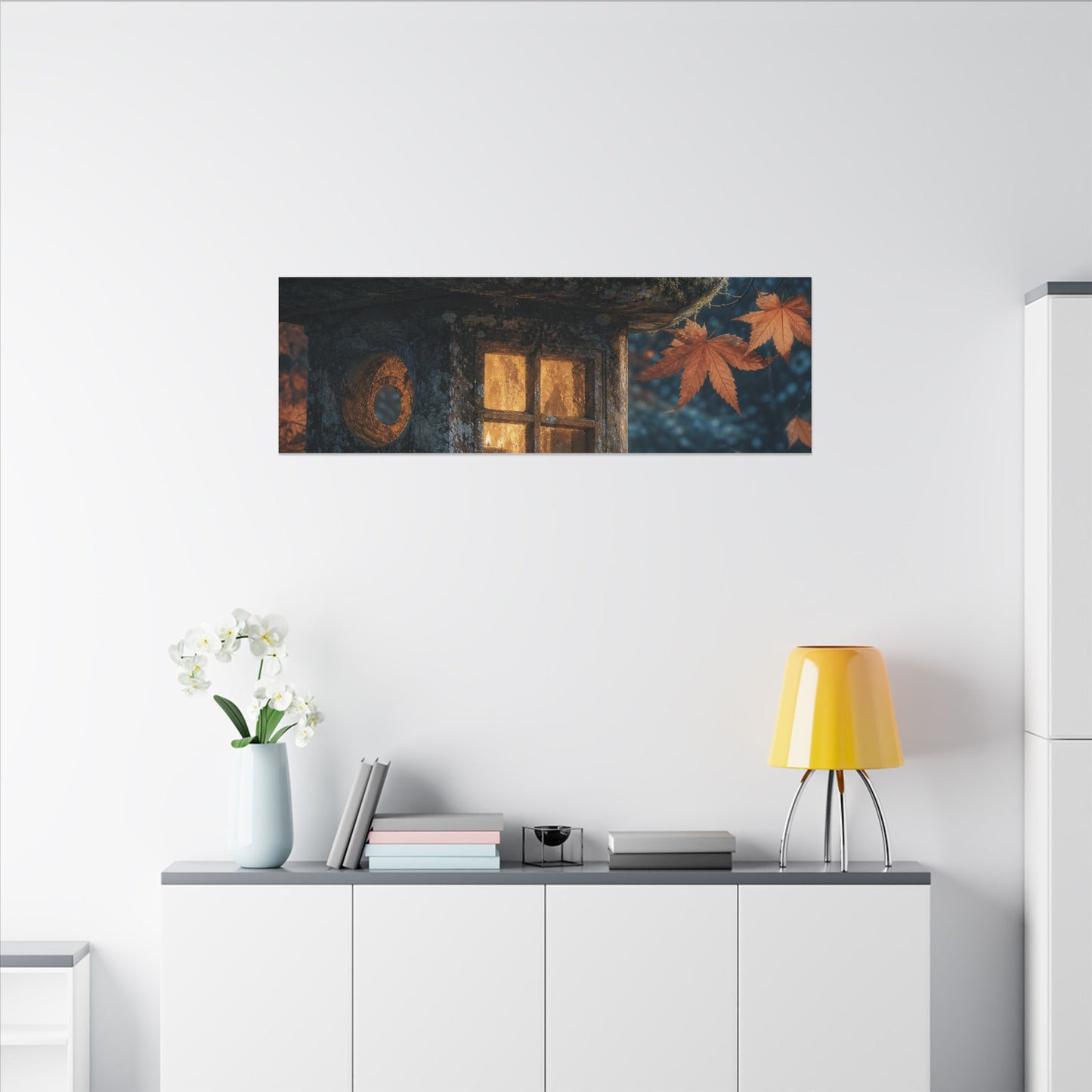Autumn Stone Lantern Forest Whimsy Canvas Art | Earthy Decor