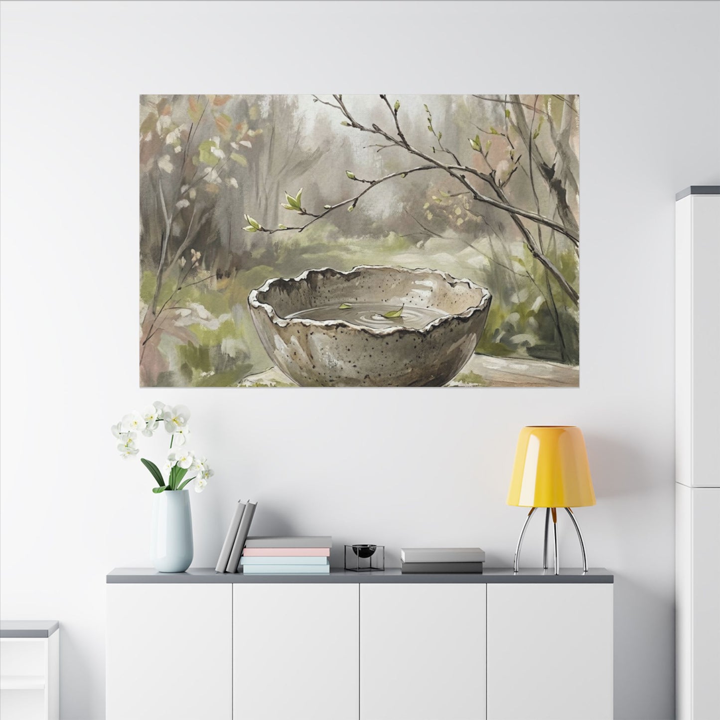Japandi Ceramic Bowl in Overcast | Minimal Line Canvas Art