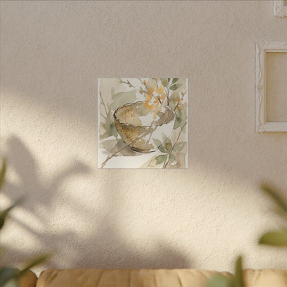 Spring Ceramic Bowl Watercolor Canvas Art | Neutral Decor