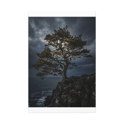 Dappled Pine Tree Canvas Art - Dark Japandi Fukinsei