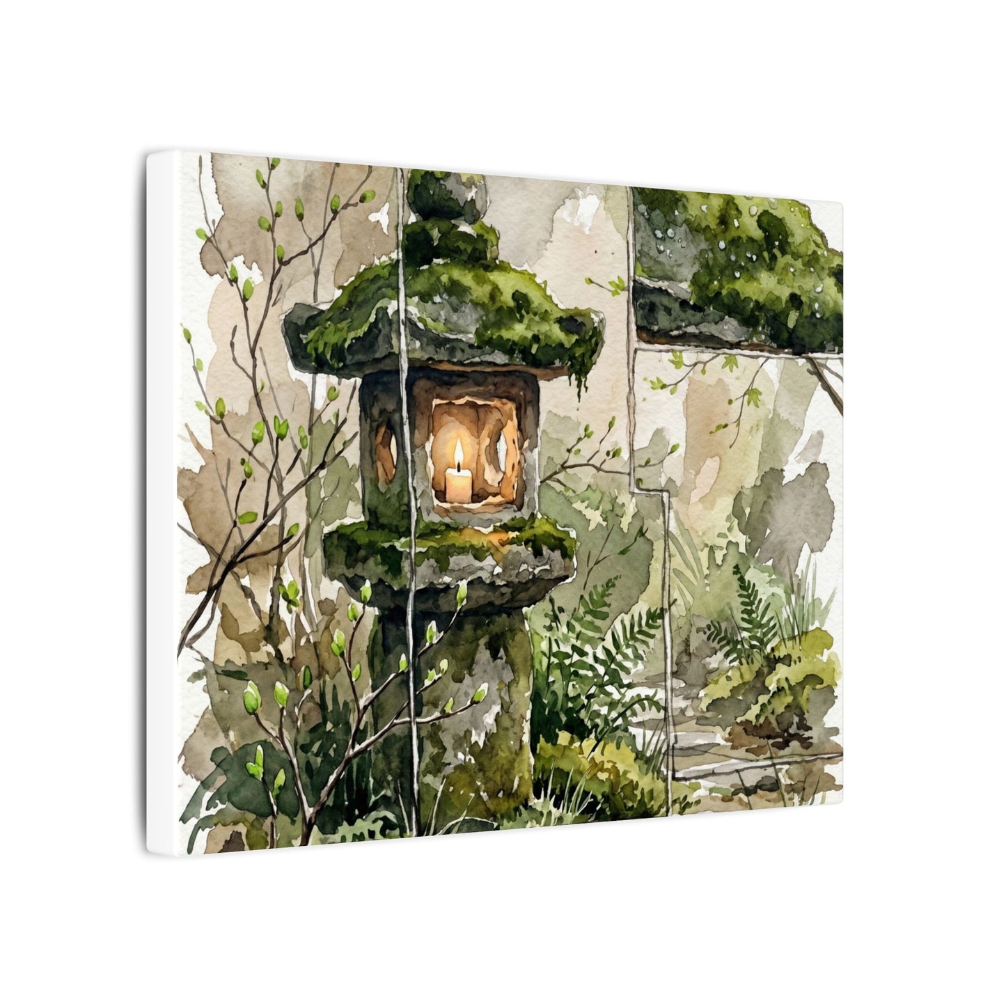 Stone Lantern Watercolor Canvas Art | Elegant Japandi Art