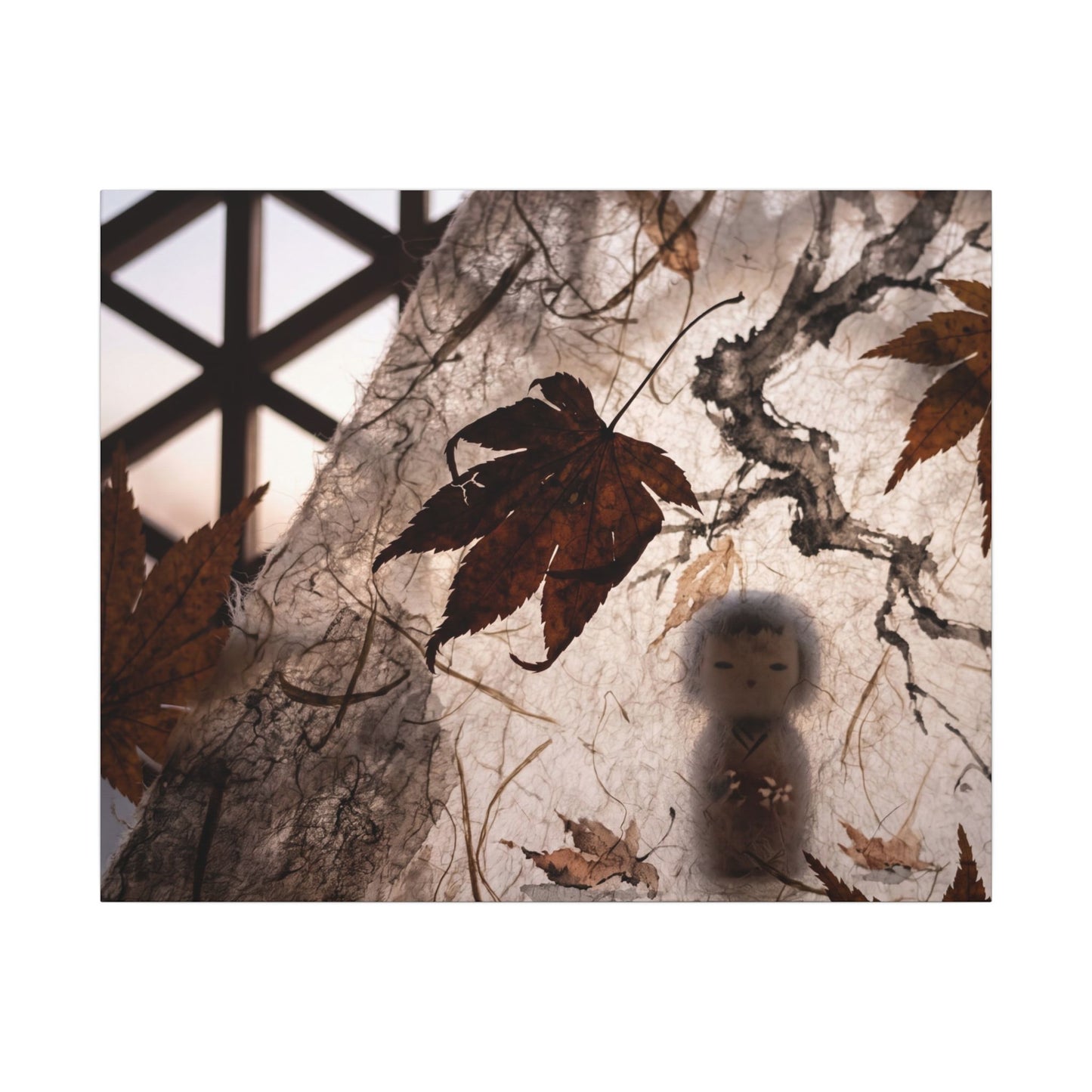 Shoji Screen Autumn Canvas Art | Dark Japandi Atmospheric Design