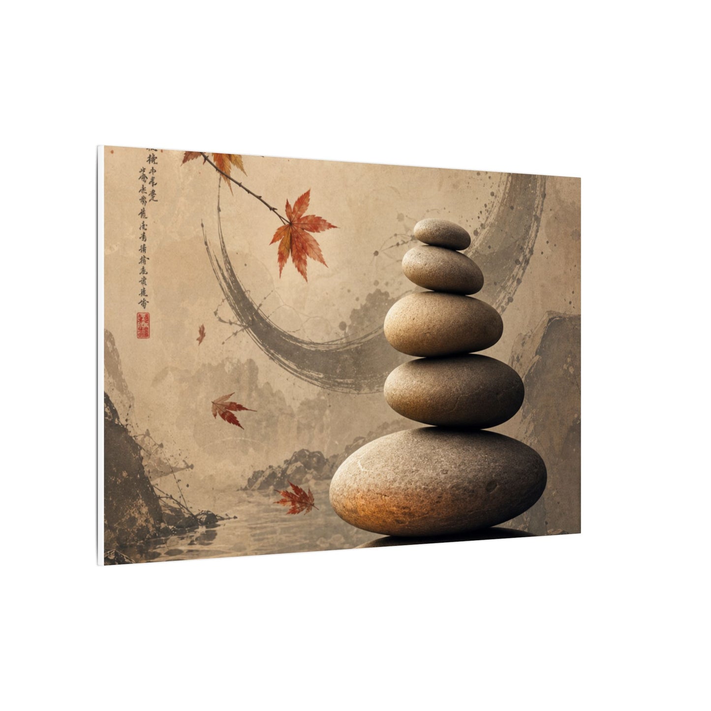 Japandi River Stones in Candlelight | Japanese Pattern Canvas Art