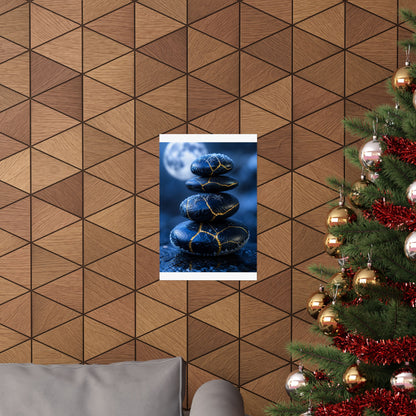 River Stones Gold Repair Wall Art Print | Philosophical Kintsugi Art