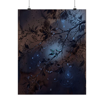 Moonlight Cherry Blossom Wall Art Print - Dark Japandi Datsuzoku