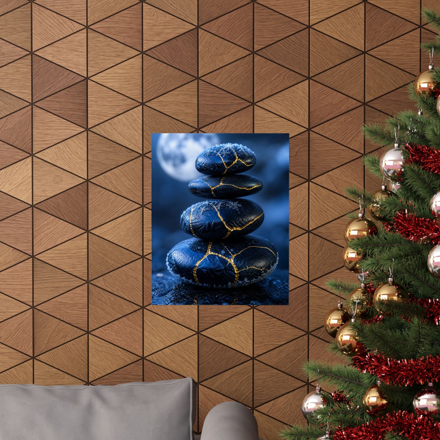 River Stones Gold Repair Wall Art Print | Philosophical Kintsugi Art