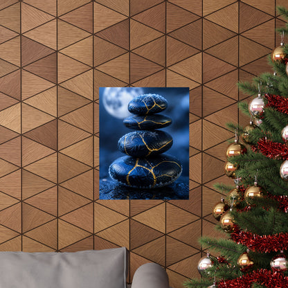 River Stones Gold Repair Wall Art Print | Philosophical Kintsugi Art