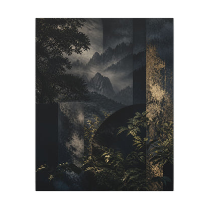 Mountain Mist Summer Canvas Art | Dark Japandi Atmospheric Design
