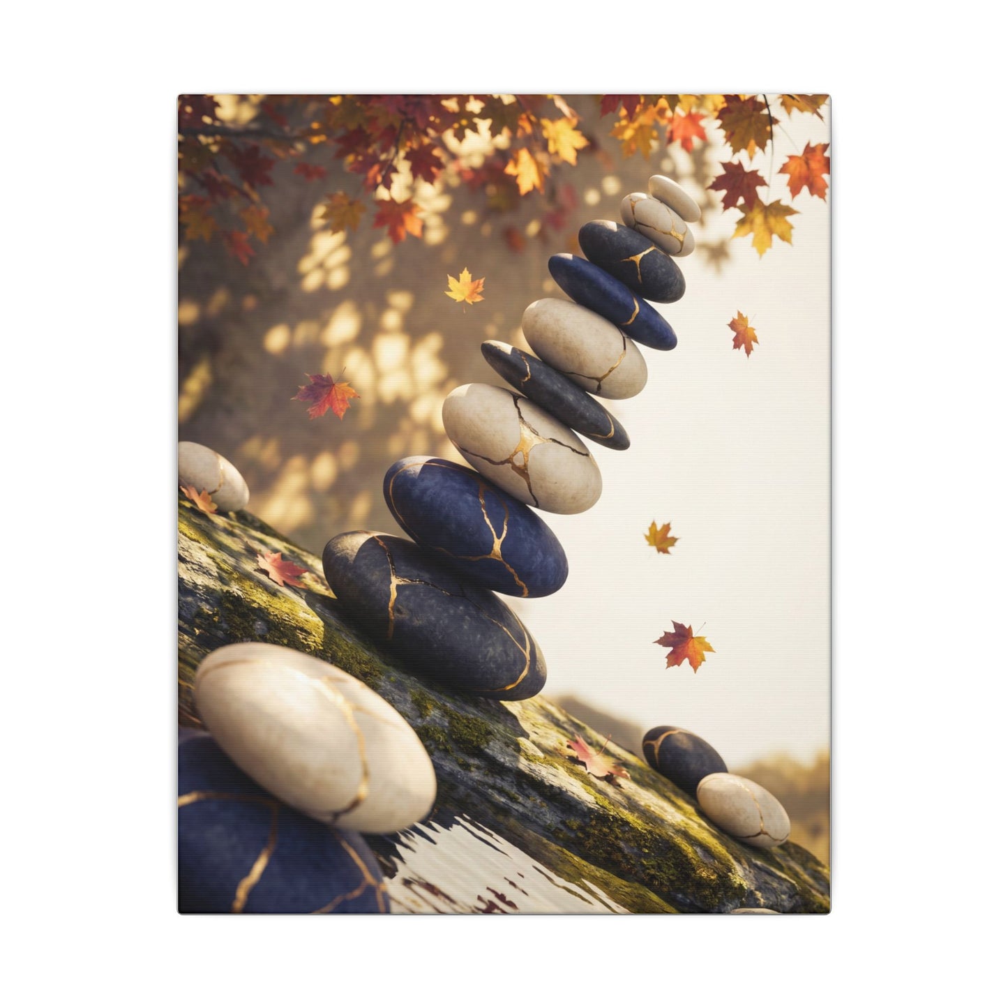 Ma River Stones Canvas Art - Kintsugi Gold Vein