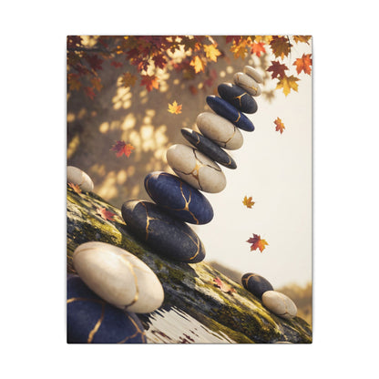 Ma River Stones Canvas Art - Kintsugi Gold Vein