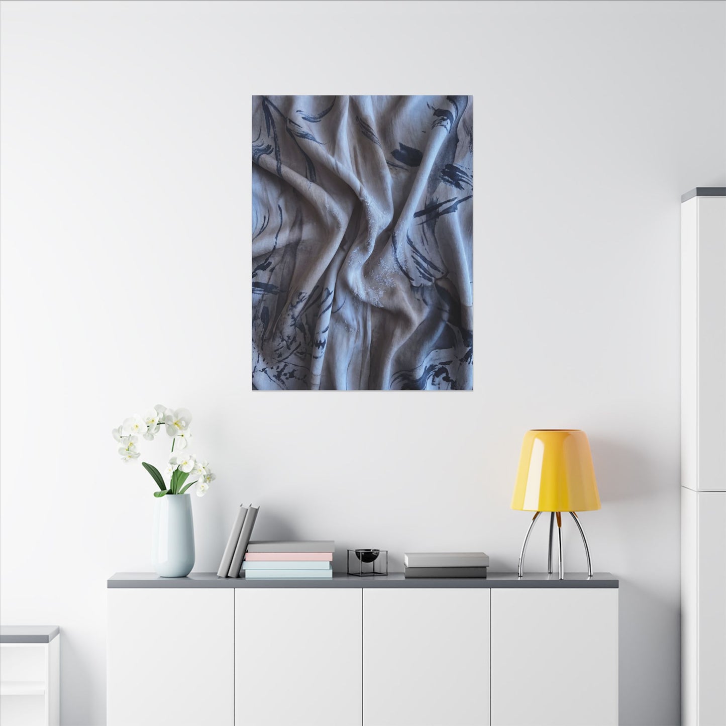 Silk Drape Winter Canvas Art | Japandi Earthy Design