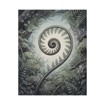 Zen Fern Unfurling in Dawn | Ukiyo E Inspired Canvas Art