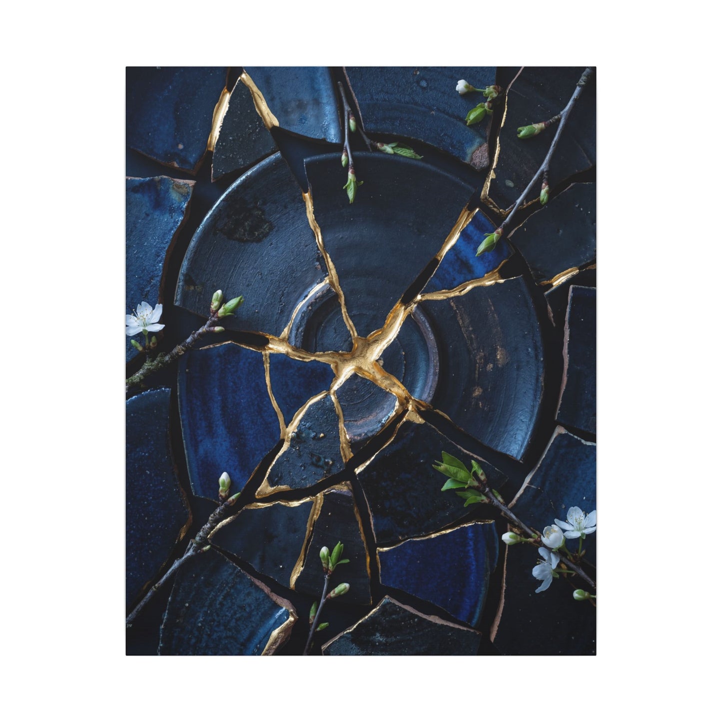 Moonlight Broken Pottery Canvas Art - Kintsugi Fukinsei