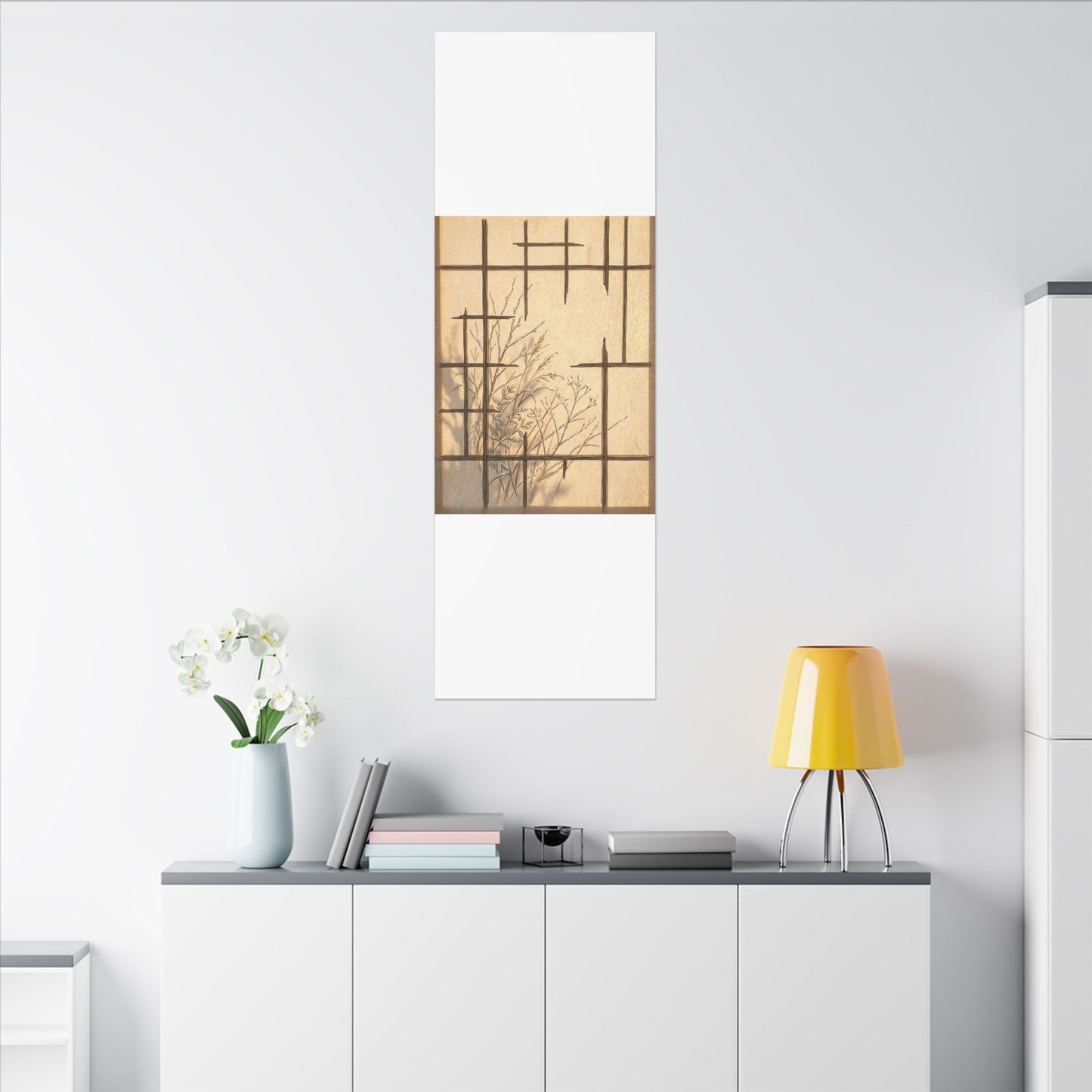 Shoji Screen Canvas Art | Winter Japandi Minimal Line Art