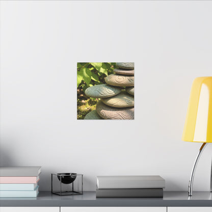 River Stones Summer Canvas Art | Japandi Earthy Design