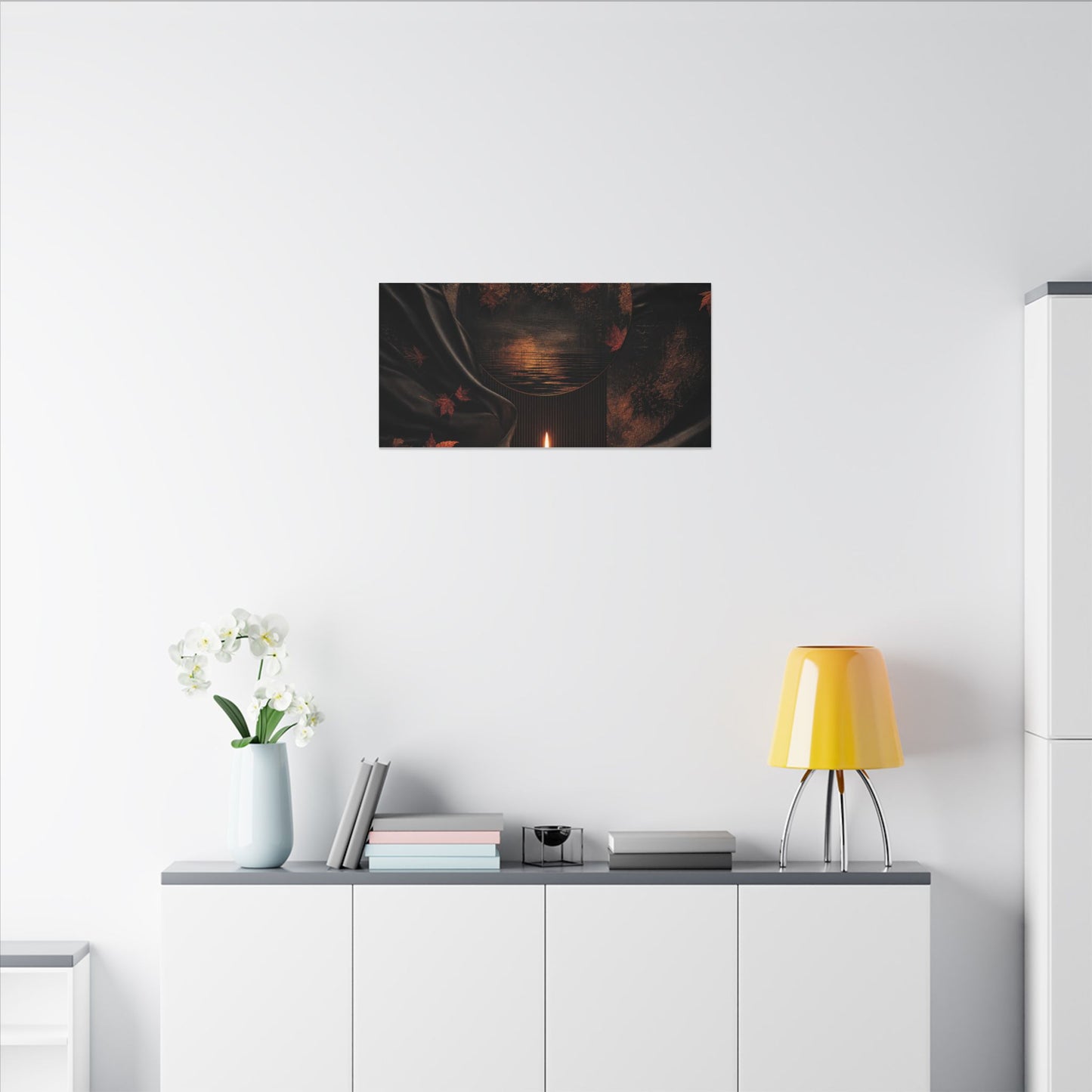 Silk Drape Autumn Canvas Art | Dark Japandi Moody Design