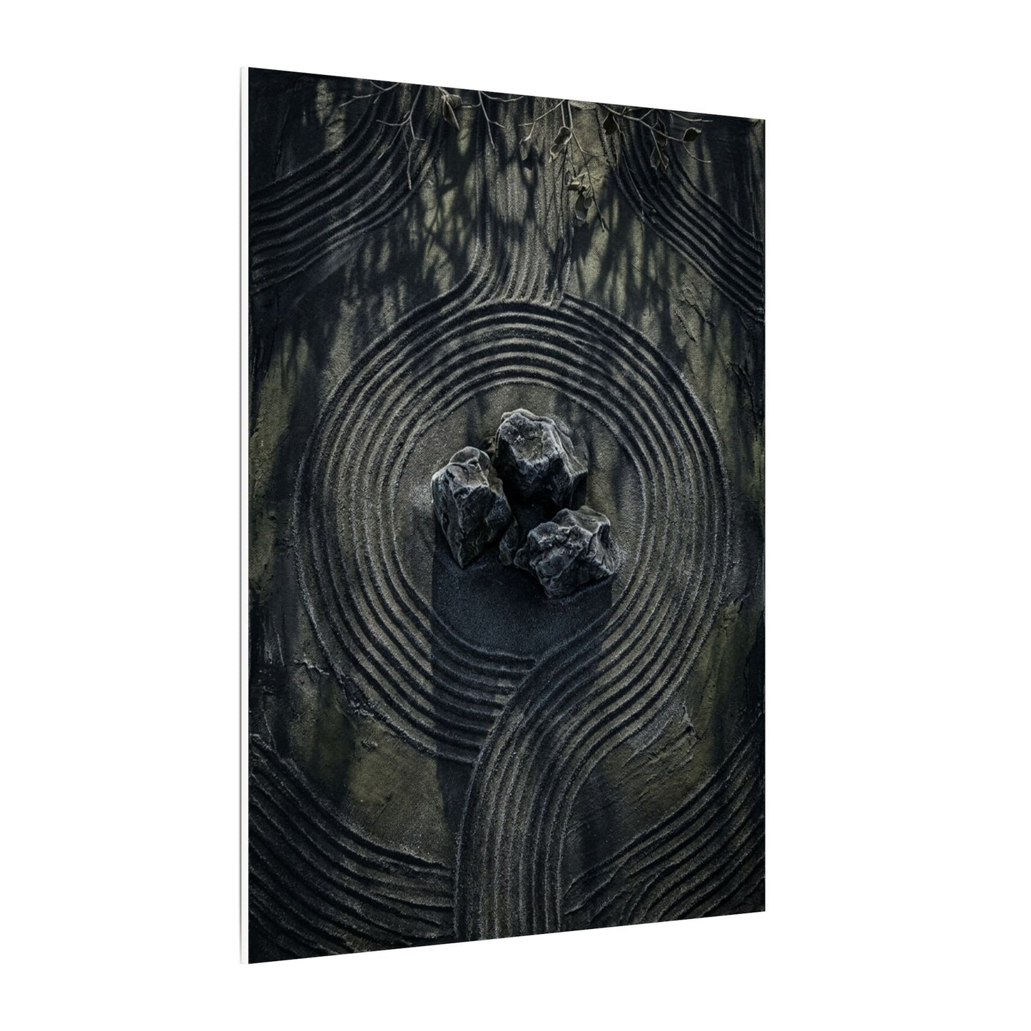 Moody Rock Garden Canvas Art - Dark Texture Dark Japandi