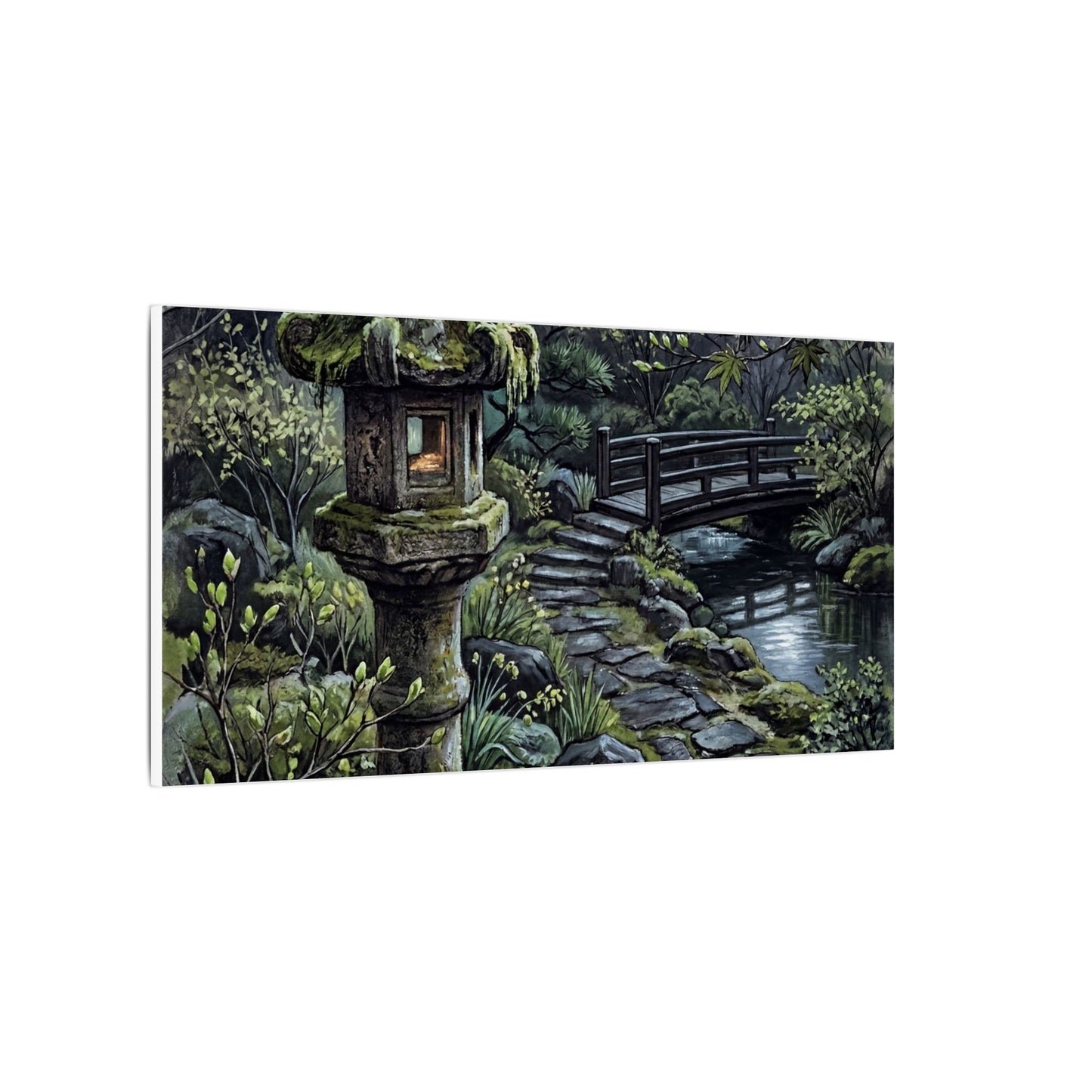 Japandi Stone Lantern in Moonlight | Texture Canvas Art