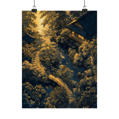 Moonlit Garden Ukiyo E Inspired Wall Art Print | Calm Zen Art