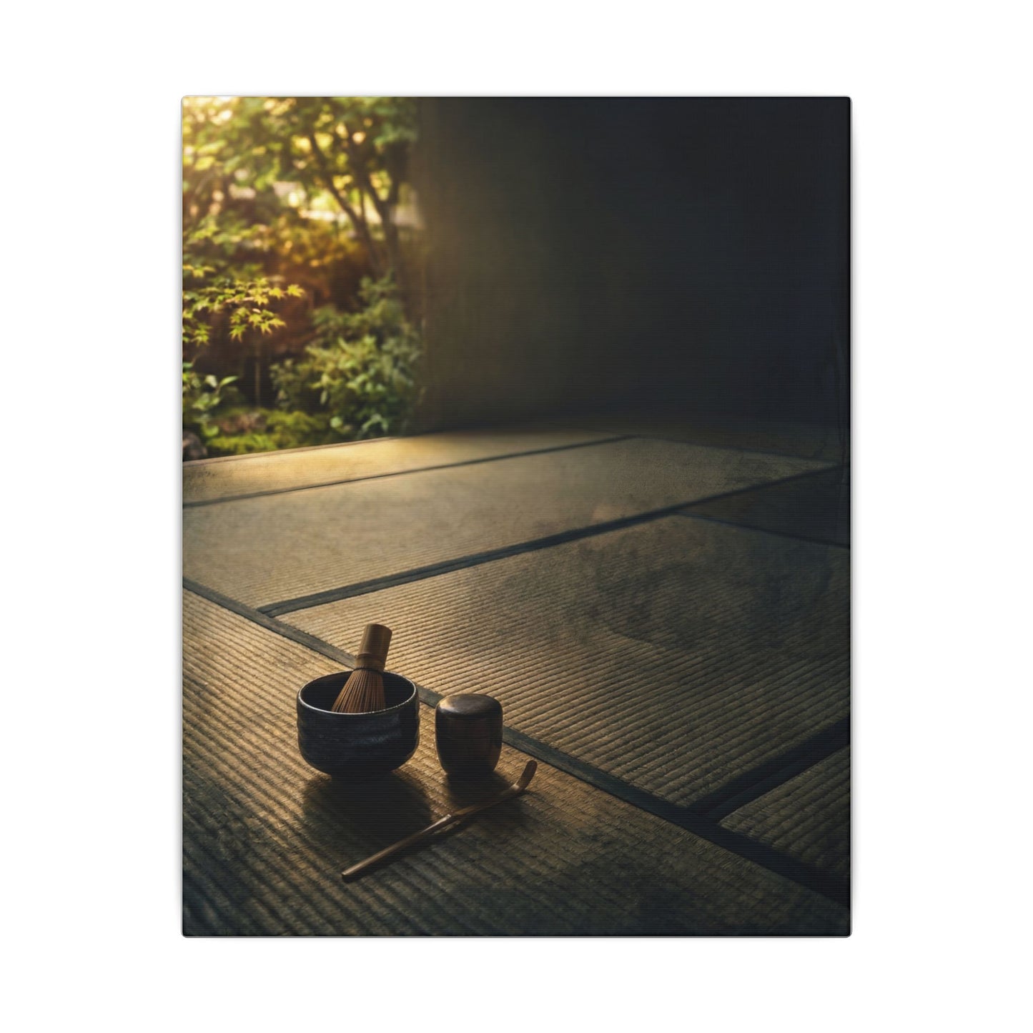 Dark Japandi Tea Ceremony in Golden Hour | Dark Texture Canvas Art