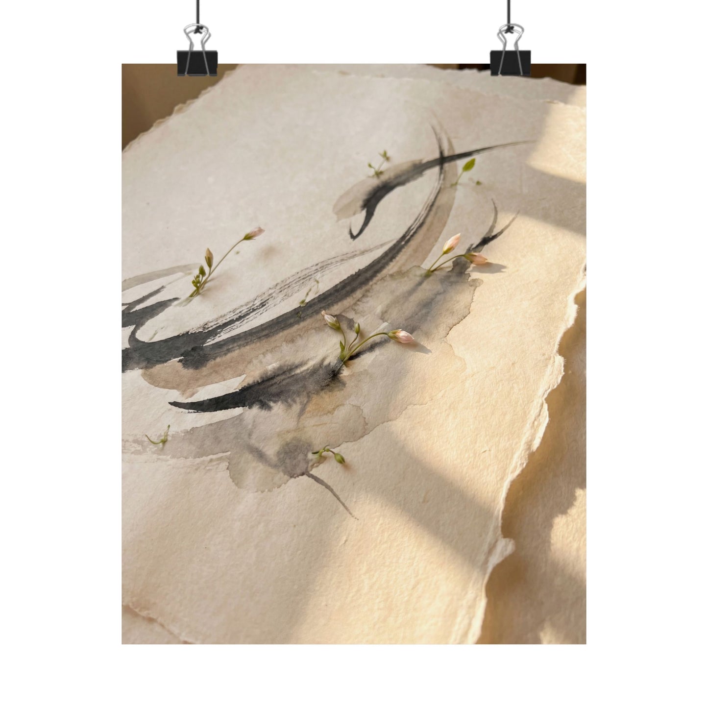 Mono No Aware Ink Brushstroke Wall Art Print - Japandi Watercolor