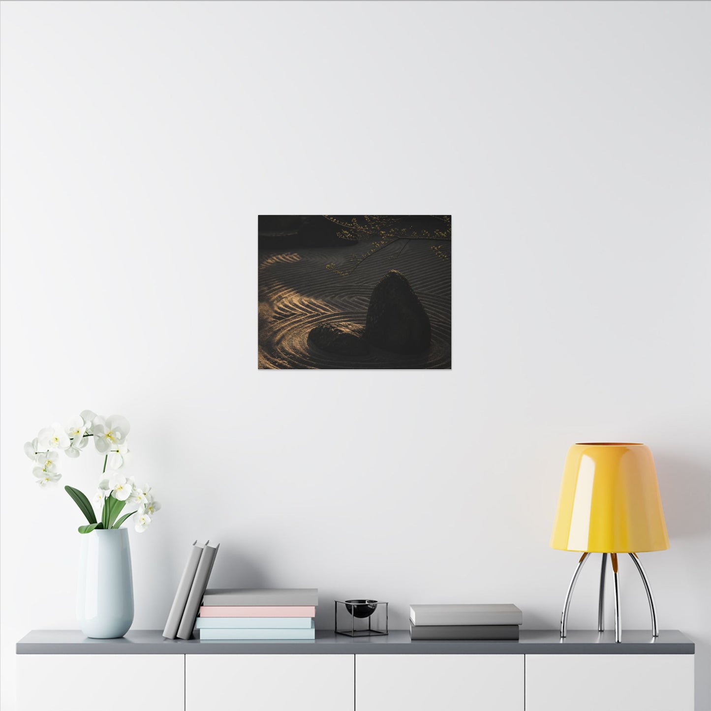 Ma Rock Garden Canvas Art - Dark Japandi Shadow Zen